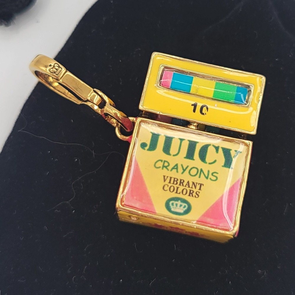 Juicy Couture Hinged Enamel Crayon Box Charm Keychain Accessory Multicolor
